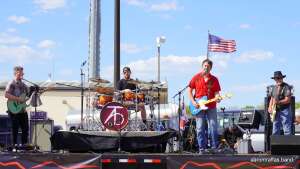 The Aaron Traffas Band playing live music in Kansas in downtown Pratt in 2023