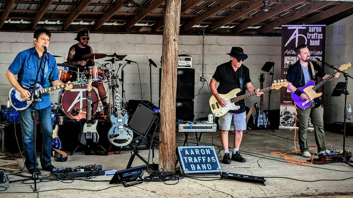 The Aaron Traffas Band playing live rock and roll music in southern Kansas near Kiowa at Stu's Barn Party