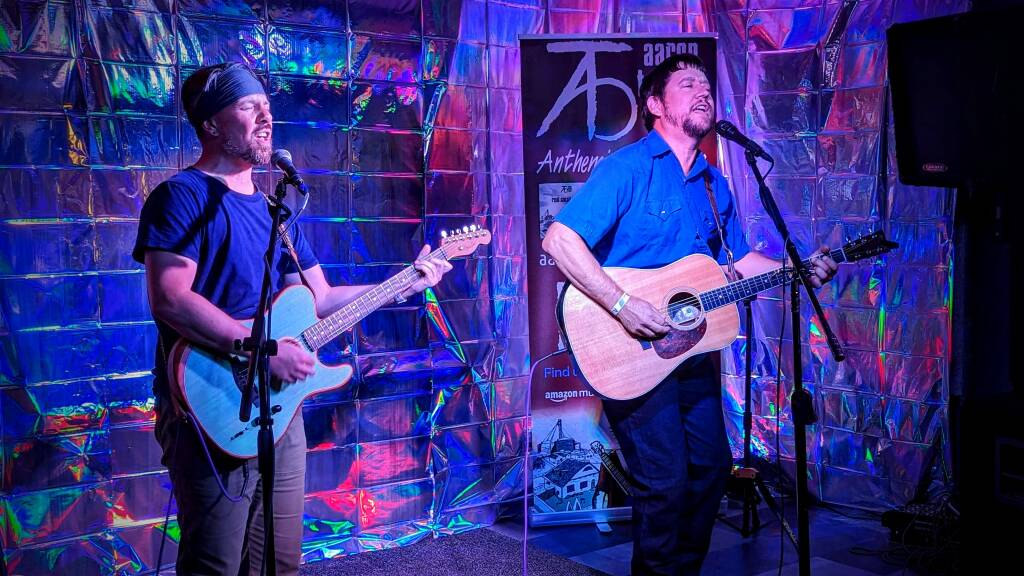Aaron Traffas Band acoustic playing live music in Wichita in May 2024