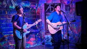 Aaron Traffas Band acoustic playing live music in Wichita in May 2024